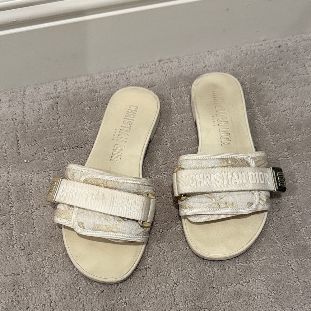 Dior Cream Slide Sandals with Star Detail